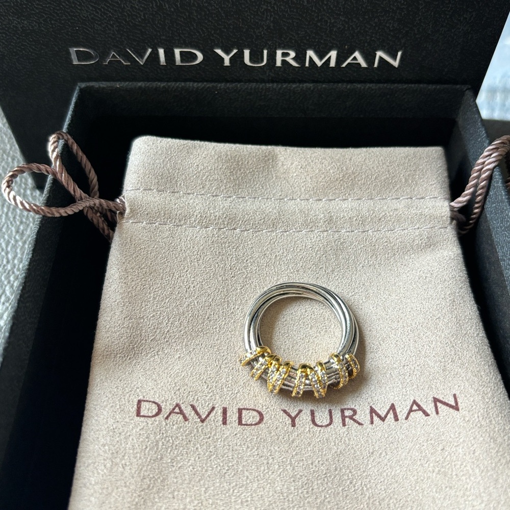 David Yurman Two-Tone Silver and Gold Pavé Ring